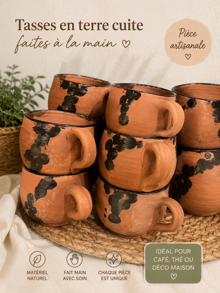 Tasses d’eau en terre