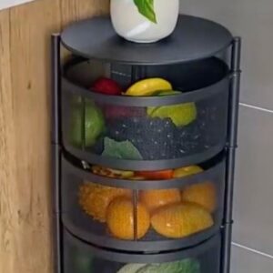 Desserte Roulante 3 étages  Rotative 360°- Présentoire Fruits Légumes-Noir