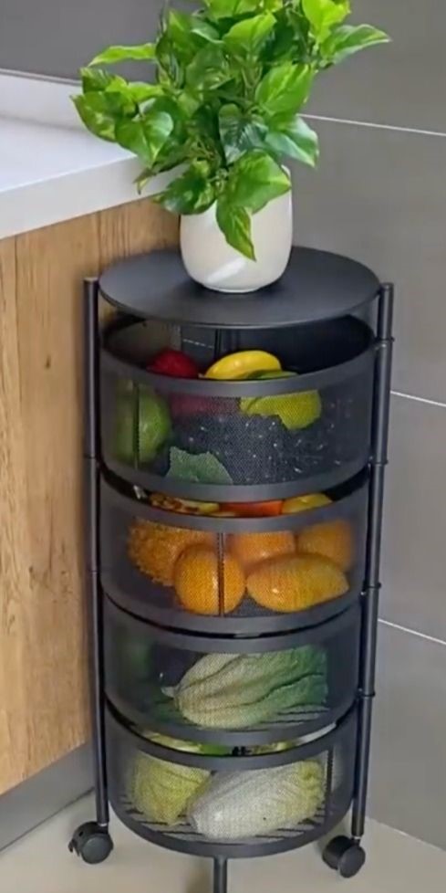 Desserte Roulante 3 étages  Rotative 360°- Présentoire Fruits Légumes-Noir