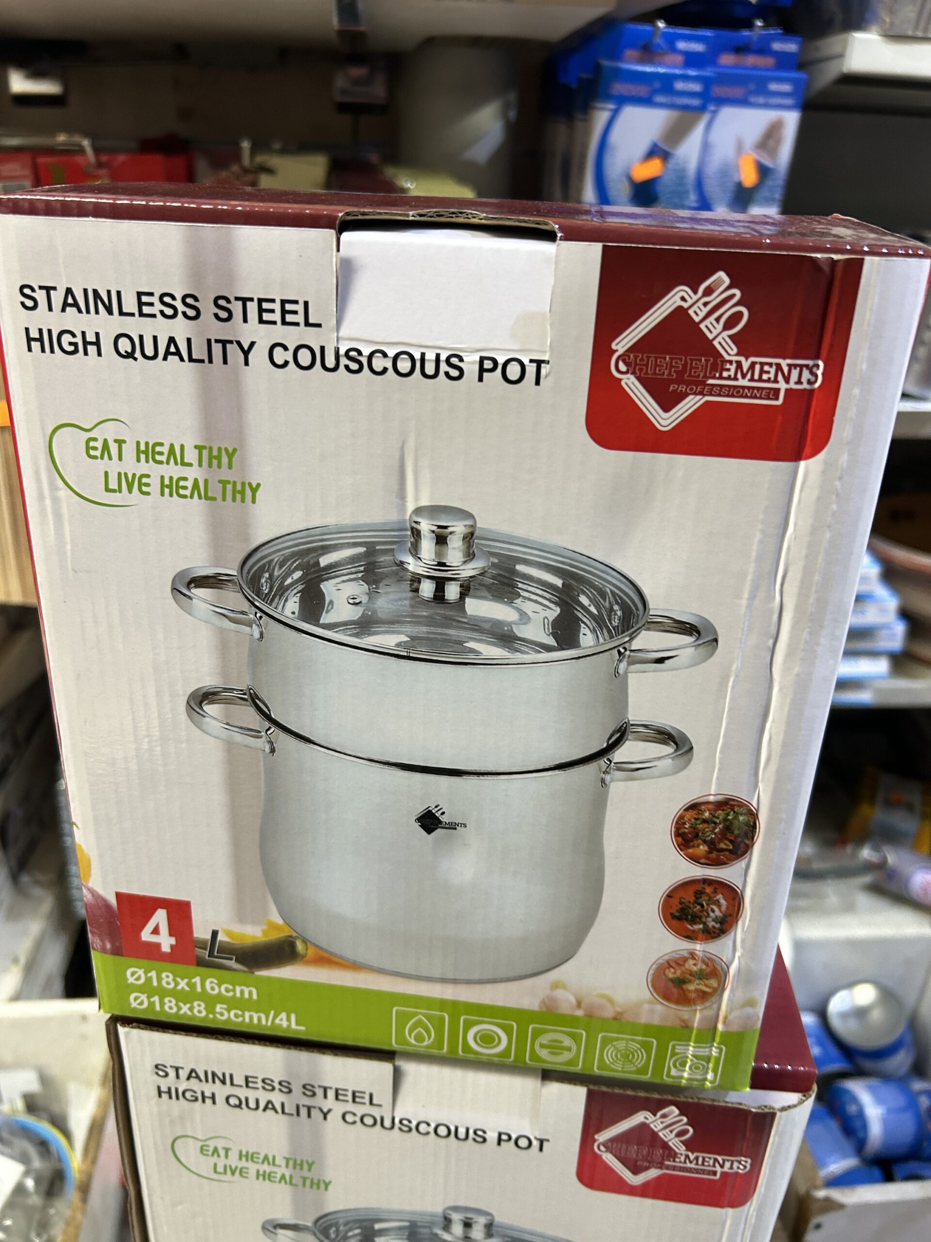 Couscousier INOX 18/10 - 4L - 2 étages Vapeur - induction et gaz - Avec Couvercle Verre – Image 2