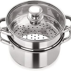 Couscousier INOX 18/10 - 4L - 2 étages Vapeur - induction et gaz - Avec Couvercle Verre